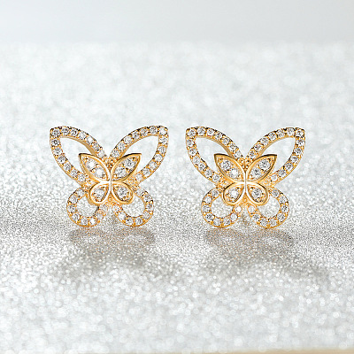 Brass Micro Pave Clear Cubic Zirconia Stud Earrings WG8C177-02-1