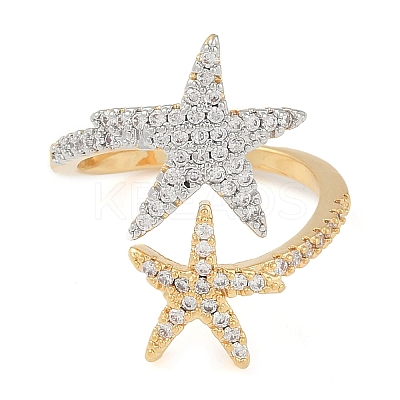 Starfish Brass Micro Pave Clear Cubic Zirconia Cuff Ring RJEW-Q819-25G-1