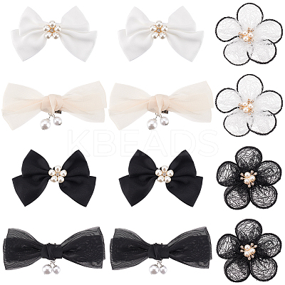 6 Styles Polyester/Cloth Bowknot/Flower Bridal Shoe Decoration with Plastic Imitation Pearl AJEW-PH0012-07-1