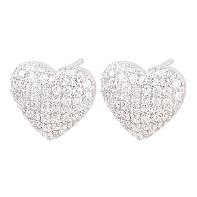 Brass Micro Pave Clear Cubic Zirconia Stud Earrings EJEW-G471-31P-02-1