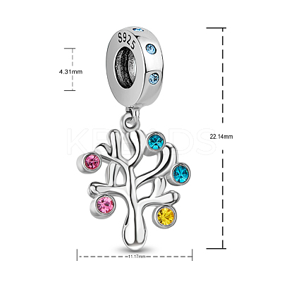 Rhodium Plated 925 Sterling Silver Cubic Zirconia Happiness Tree European Dangle Charms TS-P-075-1