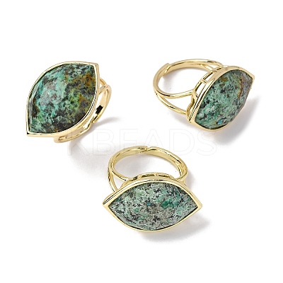 Horse Eye Natural African Turquoise(Jasper) Cuff Rings RJEW-M076-04G-06-1