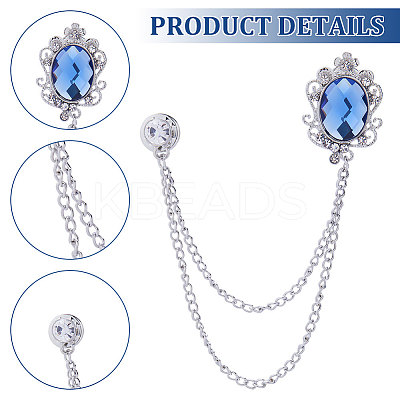 4Pcs 4 Colors Glass Oval Hanging Chain Brooches JEWB-GF0001-37-1