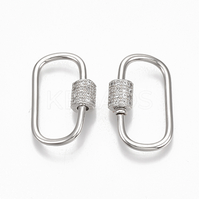 Brass Micro Pave Clear Cubic Zirconia Screw Carabiner Lock Charms ZIRC-T010-10P-1