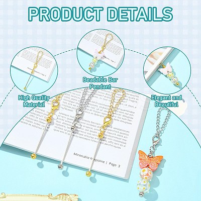 10Pcs 2 Colors Zinc Alloy Beadable Bar Pendant Decorations for DIY Crafts Jewelry Making AJEW-CJ0001-50-1