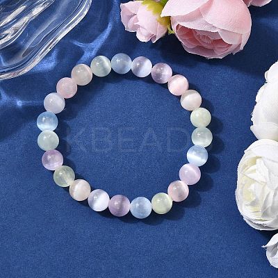 Natural Selenite Round Beaded Stretch Bracelets for Men Women BJEW-JB12061-1