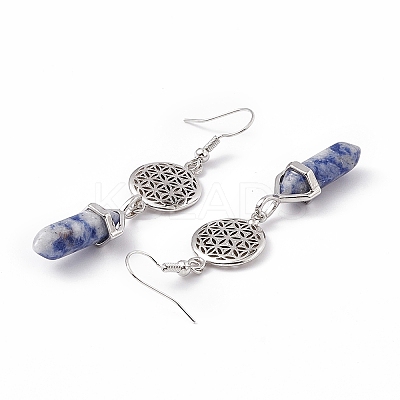 Gemstone Bullet with Flower Dangle Earrings EJEW-I276-03P-1