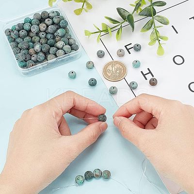 Frosted Natural African Turquoise(Jasper) Round Beads G-OC0001-07-1