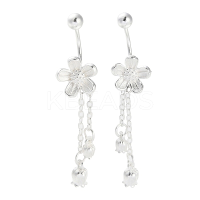 999 Fine Silver Flower Tassel Ear Plug Gauges EJEW-P296-10S-1