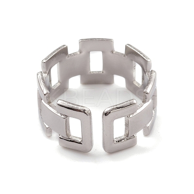 Non-Tarnish 304 Stainless Steel Hollow Out Rectangle Open Cuff Rings for Women RJEW-G285-55P-1