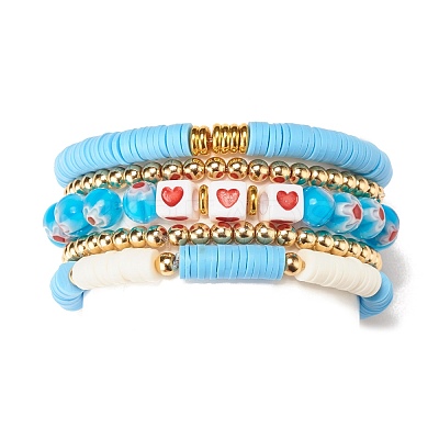 5Pcs 5 Style Polymer Clay Heishi Beaded Stretch Bracelets Set BJEW-JB07532-02-1