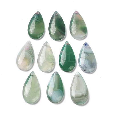 Dyed & Heated Natural Green Agate Pendants G-G065-03D-1