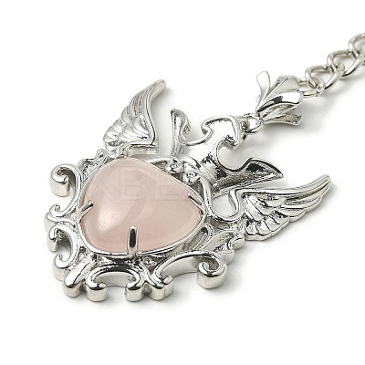 Natural Rose Quartz Heart with Wing Pendant Keychain G-Z033-04P-02-1