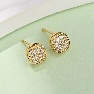 Brass Micro Pave Cubic Zirconia Stud Earrings EJEW-F418-01G-01-1