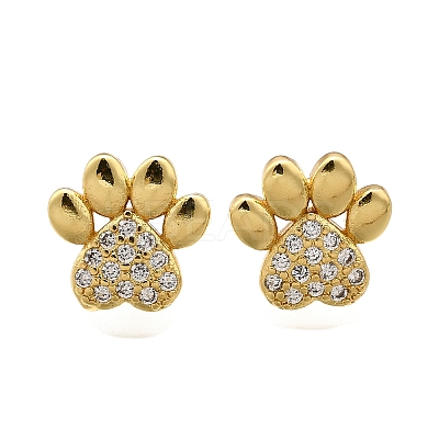Clear Cubic Zirconia Dog Claw Print Stud Earrings EJEW-C035-02G-1