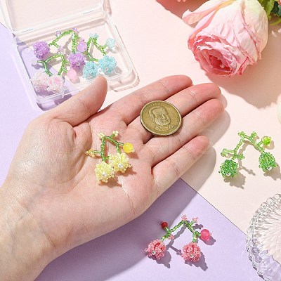 6Pcs 6 Colors Handmade Glass Seed Beaded Lily of The Valley Pendants SEED-CJ0001-25-1