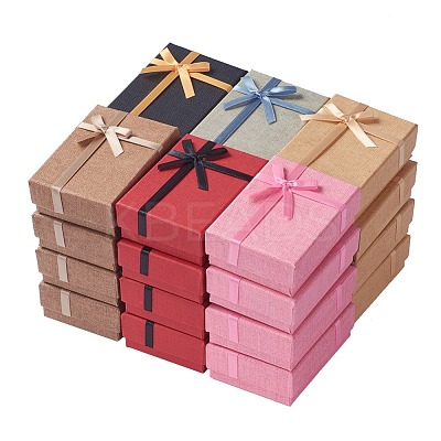 Kraft Cotton Filled Rectangle Cardboard Jewelry Set Boxes with Bowknot CBOX-D028-04-1
