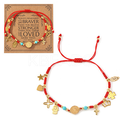 Stainless Steel Cross & Hamsa Hand & Medal Charms Braided Bracelets GU1131-2-1
