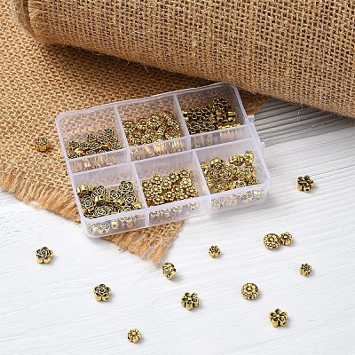 120Pcs 6 Styles Tibetan Style Alloy Beads TIBEB-YW0001-30-1
