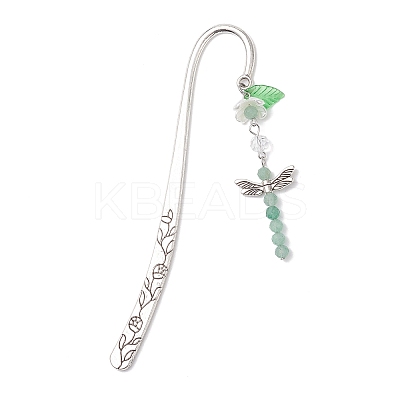 8Pcs Dragonfly Natural Gemstone & Alloy & Acrylic Flower Bookmarks AJEW-JK00400-1