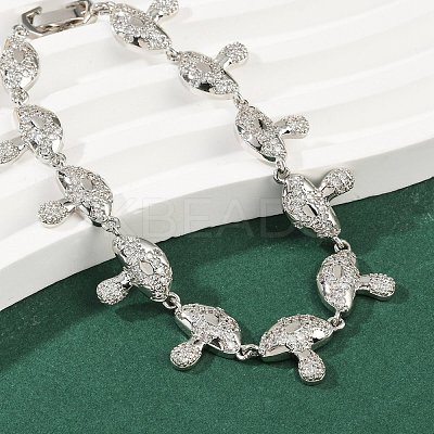 Mushroom Brass Micro Pave Clear Cubic Zirconia Link Bracelets for Women BJEW-Z126-04P-1