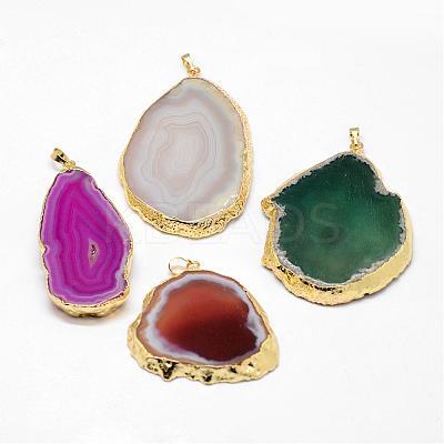 Electroplated Natural & Dyed Agate Big Pendants G-N0167-030-1