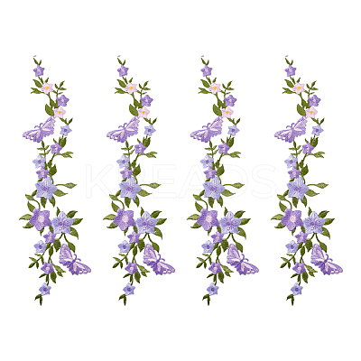 4Pcs Polyester Rayon Flower Embroider Thread Iron on/Sew On Patches PATC-HY0001-88C-1