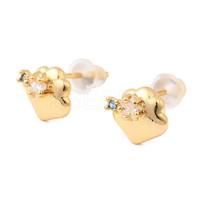Brass Micro Pave Clear Cubic Zirconia Heart Stud Earrings EJEW-C158-12G-1