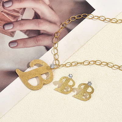 201 Stainless Steel Letter B Pendant Necklace & Stud Earring Set for Women Party and Formal Wear YG0604-1