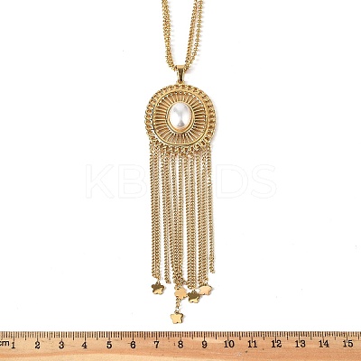 Bohemian 304 Stainless Steel & Imitation Pearl Oval Tassel Pendant Necklaces for Women NJEW-Z061-11G-1