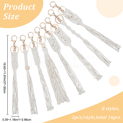 Cotton Knitting Tassel with Wood Beads Keychains KEYC-WH0018-78-1