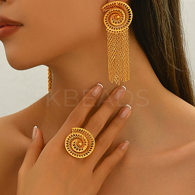 Vintage Alloy Hollowed Sea Shell Shaped Rings & Tassel Earrings Set for Women LS-GH2970-1