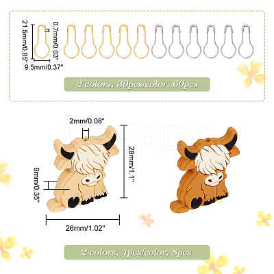 DIY Cattle Silicone Beads Knitting Needle Protectors/Knitting Needle Stoppers with Stitch Markerss IFIN-NB0001-55-1