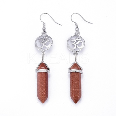 Pointed Bullet Natural & Synthetic Mixed Gemstone Dangle Earrings EJEW-K084-D-1
