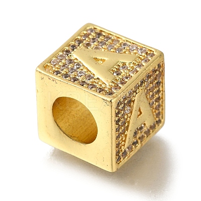 Brass Cubic Zirconia Cube European Beads KK-Q818-01A-G-1