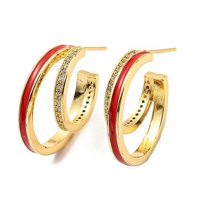 Enamel Round Stud Earrings with Cubic Zirconia KK-C026-10G-1