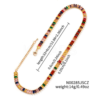Brass Pave Rectangle Cubic Zirconia Tennis Necklaces for Women PW2283-6-1