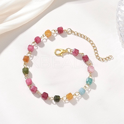 Natural Multicolor Tourmaline Beads Link Chain Bracelets for Women BJEW-JB13238-1