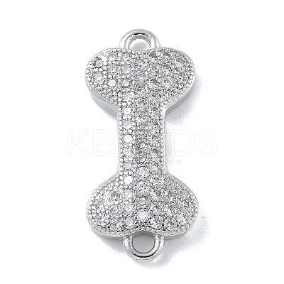 Rack Plating Brass Micro Pave Clear Cubic Zirconia Bone Connector Charms KK-A234-059P-1