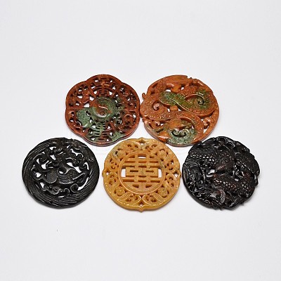 Mixed Style Natural Henan Jade Big Pendants G-O028-01-1