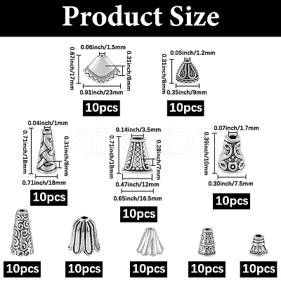 100Pcs 10 Styles Alloy Bead Cone FIND-SP0003-54-1