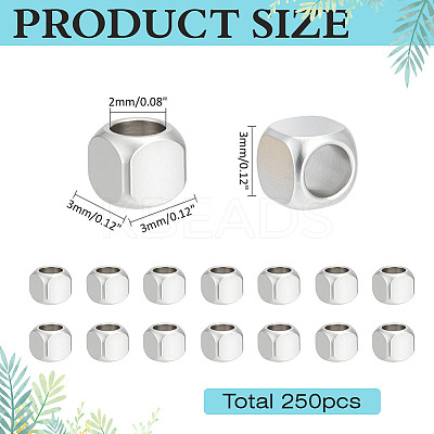 250Pcs 201 Stainless Steel Beads STAS-ME0002-50-1