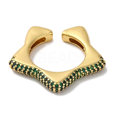 Rack Plating Star Brass Cubic Zirconia Open Cuff Rings for Women RJEW-S242-02G-A-1