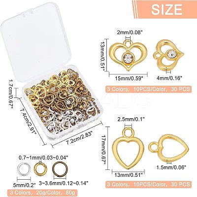 60Pcs 6 Style Heart Alloy Pendants FIND-FH0003-46-1