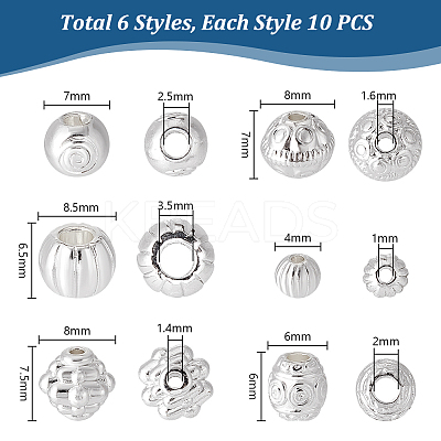 60Pcs 6 Styles Alloy Spacer Beads FIND-PH0020-69-1