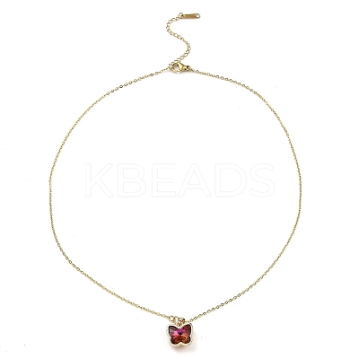 Butterfly Glass Pendant Necklaces NJEW-E105-06KCG-02-1