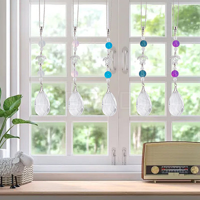 Glass Teardrop Pendant Decoratoins HJEW-AB00620-1