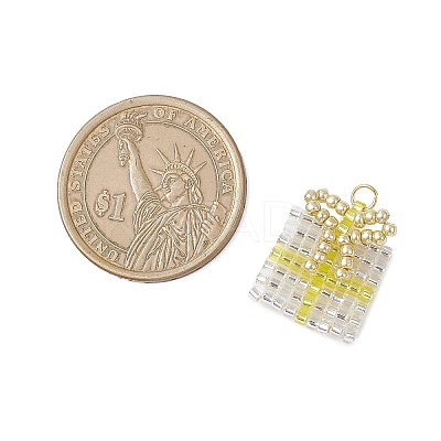 Glass Seed Beaded Christmas Gift Pendants PALLOY-MZ00899-03-1