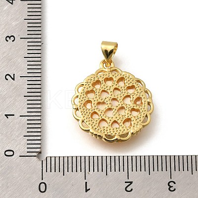 Brass Pave Natural Yellow Shell Carved Cat Pendants KK-Z091-08G-01-1