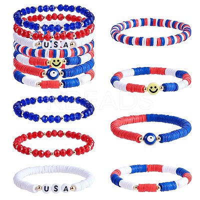 7Pcs 7 Style Handmade Polymer Clay Heishi Surfer Stretch Bracelets Set BJEW-SW00076-1